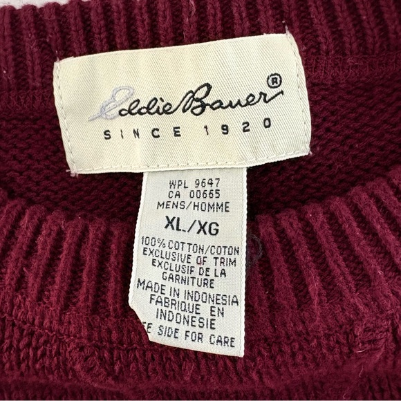 Eddie Bauer Men’s Size XL 100% Cotton Crew Neck Sweater In Dark Wine Tight Knit - Picture 2 of 5